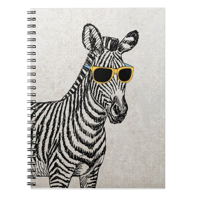 Cool cute funny zebra sketch with  trendy glasses notebook (Front)