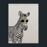 Cool cute funny zebra sketch with  trendy glasses postcard<br><div class="desc">Cool cute funny zebra sketch with yellow and blue retro trendy glasses,  old grey paper background. Personalize it with your name favourite word or phrase by clicking the customise button and add text,  choose the text font and colour. Image print</div>
