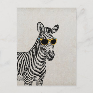 Cool cute funny zebra sketch with  trendy glasses postcard