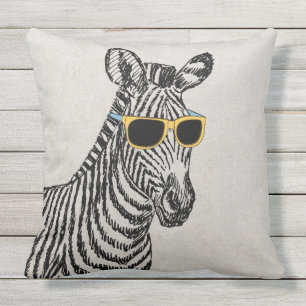 Cool cute funny zebra sketch with trendy glasses throw pillow