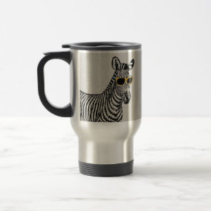 Cool cute funny zebra sketch with  trendy glasses travel mug