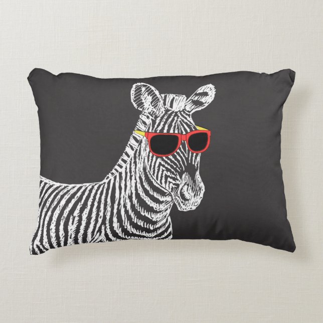 Cool cute funny zebra white sketch with glasses accent pillow (Front)