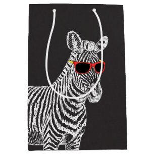 Cool cute funny zebra white sketch with glasses medium gift bag