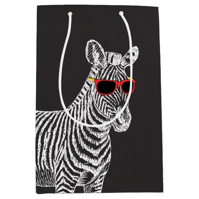 Cool cute funny zebra white sketch with glasses medium gift bag (Front)