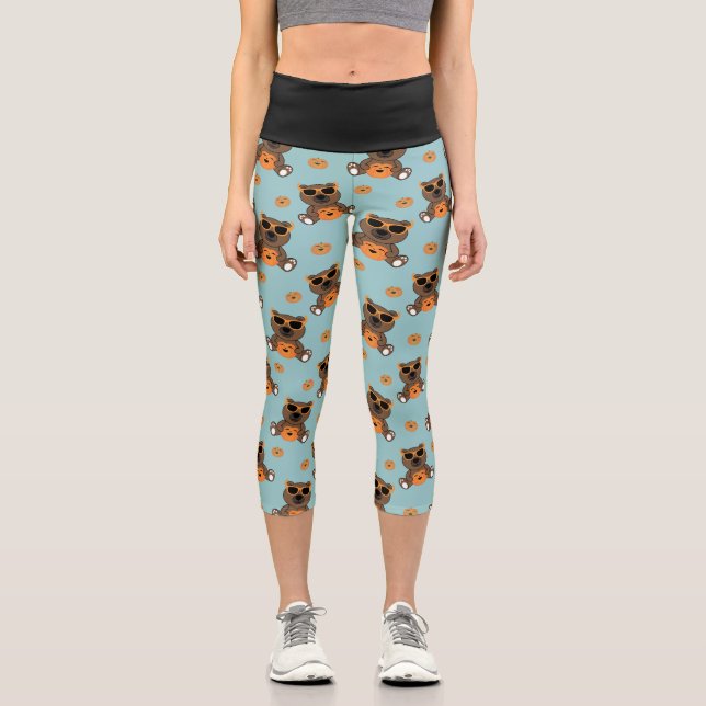 Cool cute Halloween bear pumpkin pattern Capri Leggings (Front)