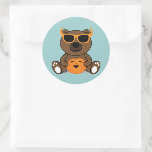 Cool cute Halloween bear sunglasses and pumpkin Classic Round Sticker