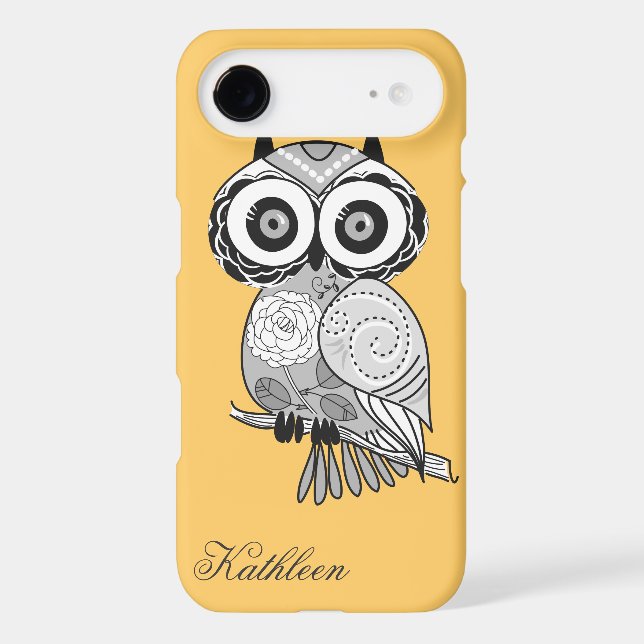 Cool Cute Hipster Retro Groovy Owl Monogram Case-Mate iPhone Case (Back)