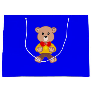 Cool Cute Little Bowtie Teddy Bear on Blue Gift Ba Large Gift Bag