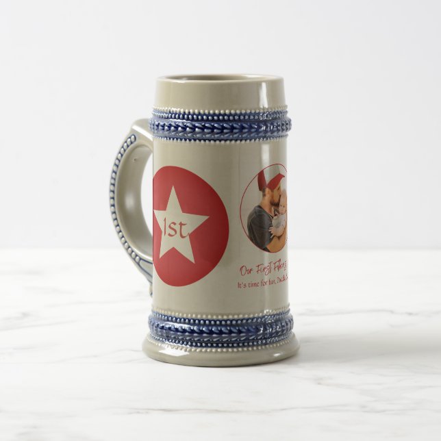 Cool Cute Modern Simple Dad First Fathers Day Beer Stein (Front Left)