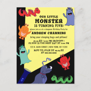 Cool Cute Monster Flashlight Sleepover Birthday Invitation Postcard