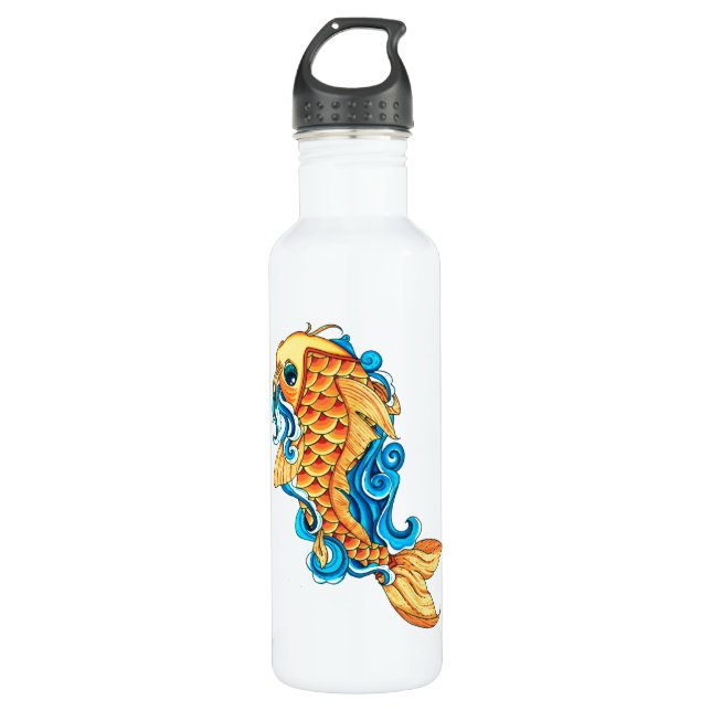 Cool Cute Oriental Japanese  Gold Koi Carp Fish 710 Ml Water Bottle (Front)