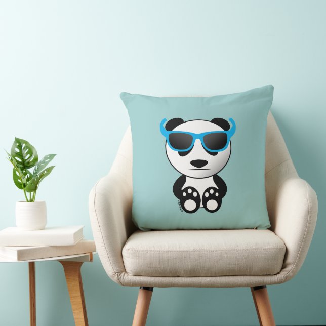 Cool cute panda bear with Blue sunglasses PLdesign Throw Pillow (Chair)