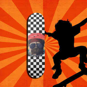 Cool cute Pug Chequerboard Skateboard