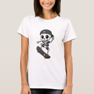 Cool Cute Skeleton Skater Riding Skateboard T-Shirt