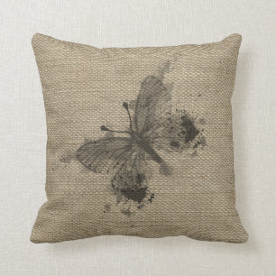 Cool cute trendy grey splatters vintage butterfly throw pillow