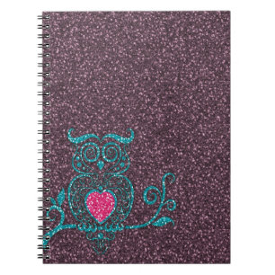 Cool cute trendy turquoise blue swirly owl notebook