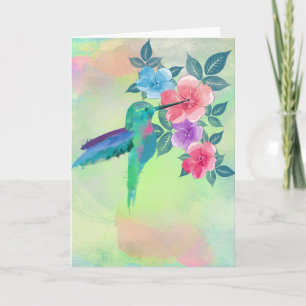 Cool cute trendy  watercolours hummingbird floral card