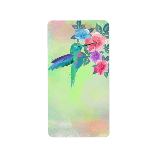 Cool cute vibrant watercolours hummingbird floral label (Front)
