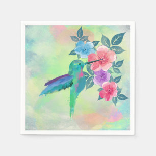 Cool cute vibrant watercolours hummingbird floral napkin