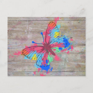Cool cute watercolours splatters vintage butterfly postcard