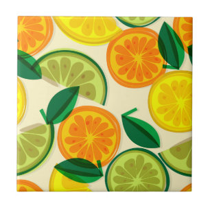 Cool Cutrus pattern in retro colours Yellow Green Tile