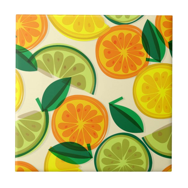 Cool Cutrus pattern in retro colours Yellow Green Tile (Front)