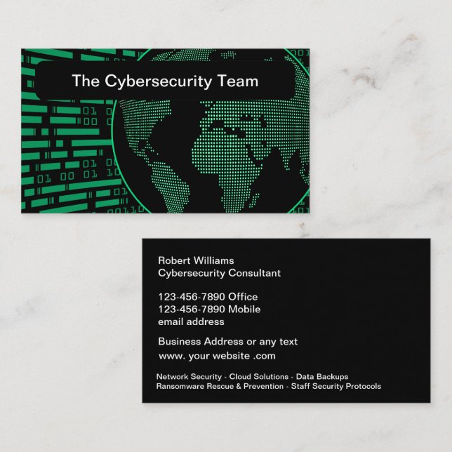 Cool Cybersécurité Cartes de visite de la défense (Devant / Derrière)