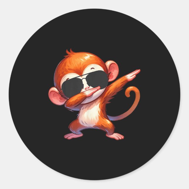 Cool Dab Monkey With Sungles Cartoon Humour  Classic Round Sticker (Front)