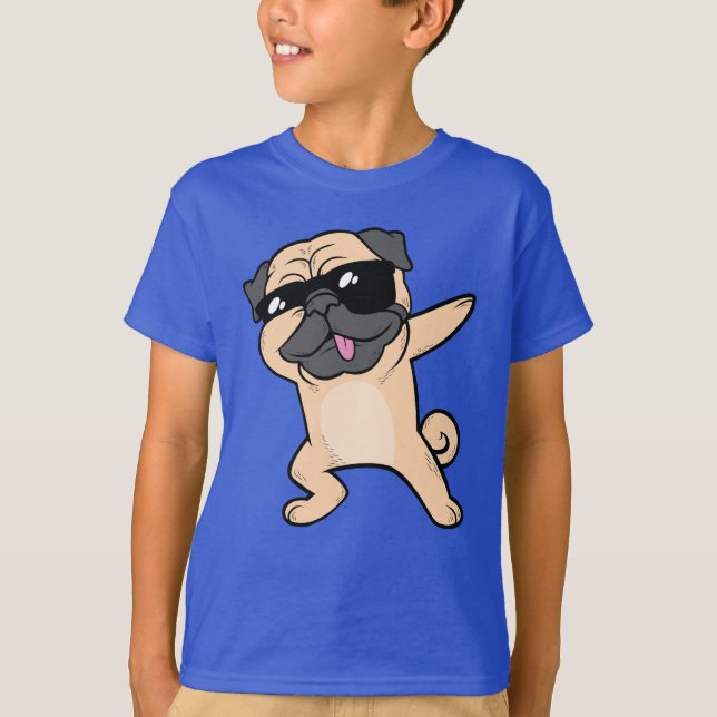 Cool Dabbing Pug Dog in Sunglasses T-Shirt (Front)