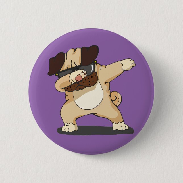 Cool Dabbing Pug with Sunglasses Badge 2 Inch Round Button (Front)