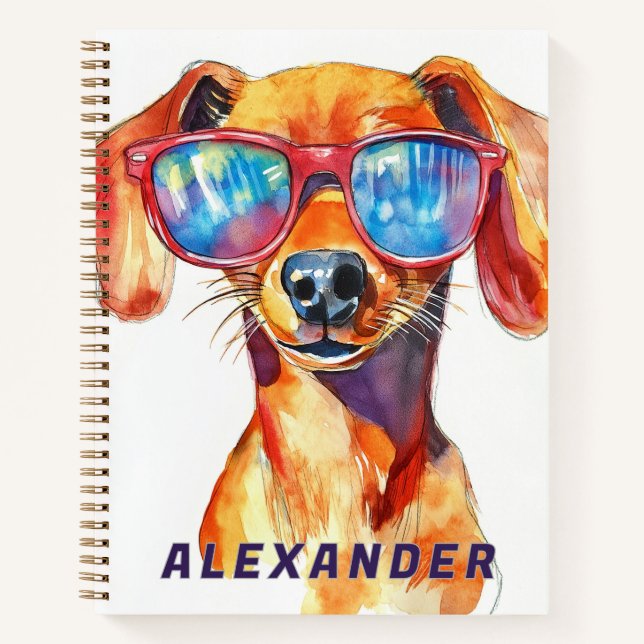 Cool Dachshund Dog Kids Personalized Notebook (Front)