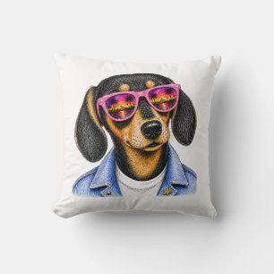 Cool Dachshund Summer Sunset Dog Design Throw Pillow