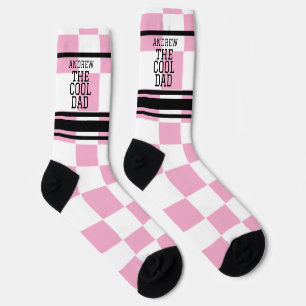 Cool Dad Personalized Chequered Pink  Socks