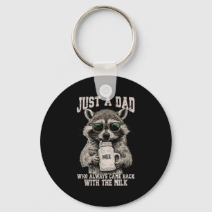 Cool Dad Raccoon With Milk Funny Quote Keychain