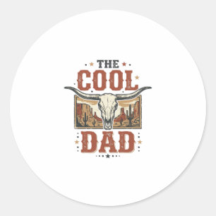 Cool Dad Western Longhorn Skull Vintage Shirt Desi Classic Round Sticker