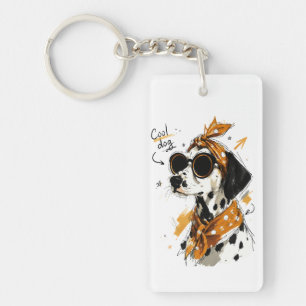 Cool Dalmatian Dog with Sunglasses & Polka Dot Bow Keychain