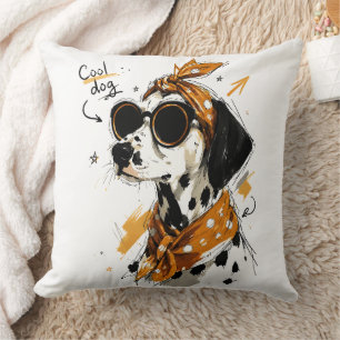 Cool Dalmatian Dog with Sunglasses & Polka Dot Bow Throw Pillow