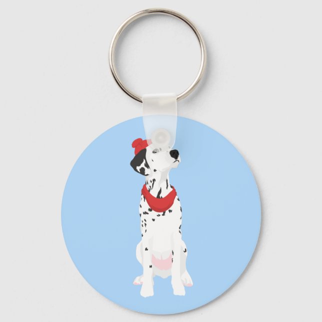 Cool Dalmatian with Red Winter Hat and Shawl Keychain (Front)