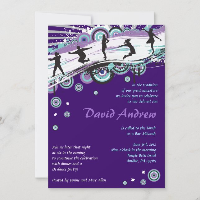 Cool Dance Party Bar Bat Mitzvah Jewish Invitation (Front)
