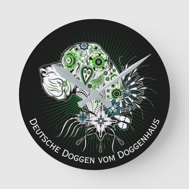 Cool Dane with custom writing Round Clock (Front)