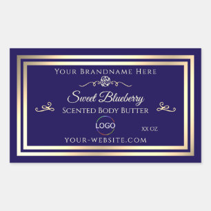 Cool Dark Blue Product Label Gold Frame with Logo
