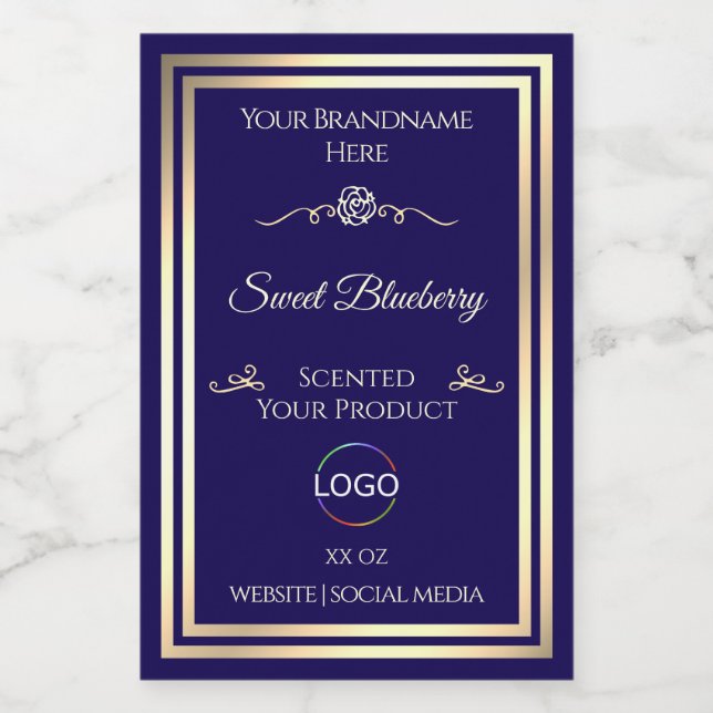 Cool Dark Blue Product Label Gold Frame with Logo (Single Label)