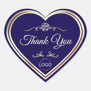 Cool Dark Blue with Gold Frame with Logo Thank You Heart Sticker