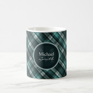 Cool Dark Cyan (Blue Green) Plaid Coffee Mug