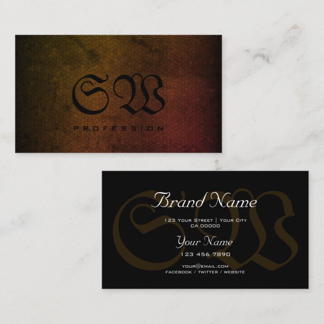 Cool Dark Gold Snake Pattern Black Colours Monogra Business Card (Front/Back)