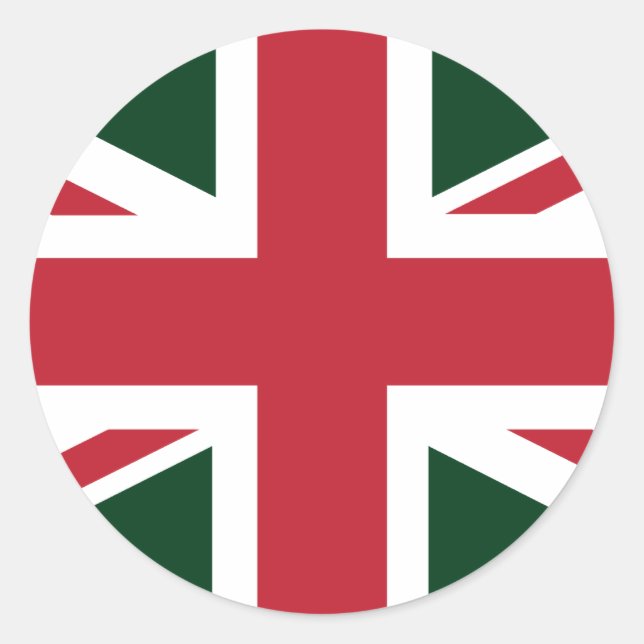 Cool Dark Green Red Union Jack British(UK) Flag Classic Round Sticker (Front)