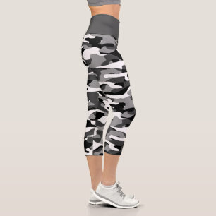 Cool Dark Grey Black And White Camouflage Pattern Capri Leggings
