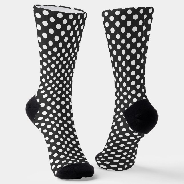 Cool Dark Grey White polka dots retro pattern Socks (Angled)