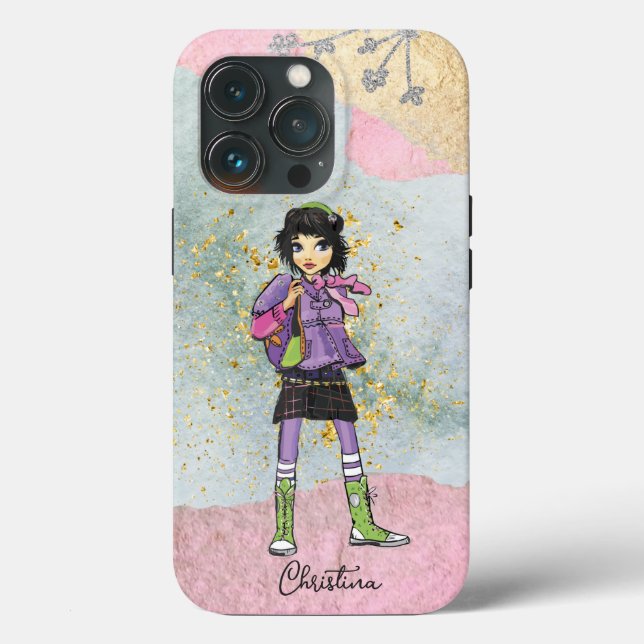 Cool Dark Hair Fashionable Girl Name Case-Mate iPhone Case (Back)