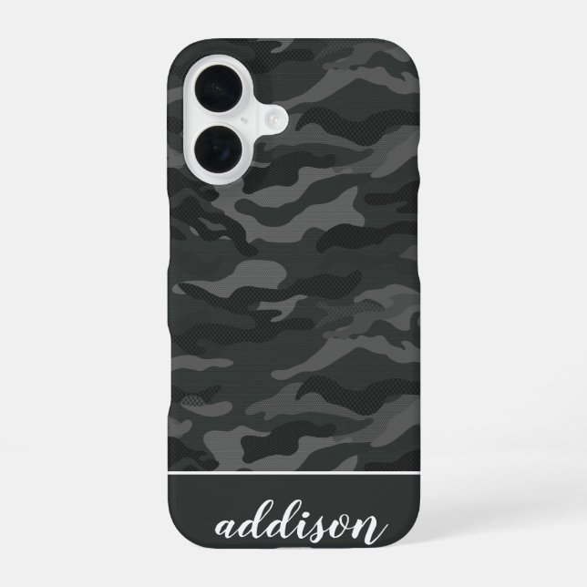 Cool Dark Olive Camo Personalized iPhone 16 Case (Back)